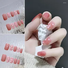 False Nails 24PC Pink Vitality Girl Floral Fake Long Pointed Head Sweet Style Wearable Press On Nail Finished Piece