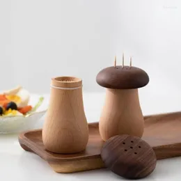 Storage Bottles Creative Solid Wood Toothpick Container Household Box Black Walnut Beech Double Wooden Cute Mushroom Jar