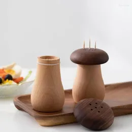 Garrafas de armazenamento Plaje de dente de madeira sólido criativo Caixa de contêiner doméstico Black Walnut Beech Double Wooden Cute Cogumelo Jar