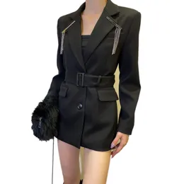 Women Jacket Designer Fashion Latest Style with Belt Corset Suit Jackets Lady Slim Coats Outwear