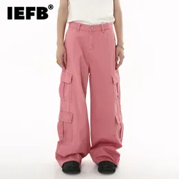 Männer S Jeans IEFB -Hosen Trend Baggy Denim Cargo Hosen 2023 Big Pocket Pink Loose Jean Overguts Mode Hip Hop Kleidung 9c1748 230823