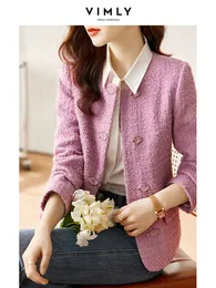 Women's Wool Blends Vimly Wool Blend Textured Tweed Jacket for Women Chinese Style Straight-cut Long Sleeve Short Coats Female Outerwear V7623 230823