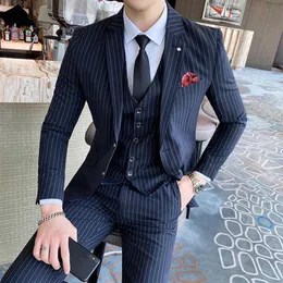 Brand Men 3 Piece Suit Jacket Pant Vest 2021 Business Slim Suits Sets Wedding Dress Mens Plaid Formal Wear Men's & Blazers179c