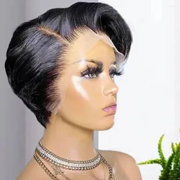 Malaika frisörsalong peruk pixie genväg transparent spets mänskliga peruker för kvinnor rak frontal sida del