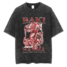 Kvinnors t-shirt anime baki haman tshirts harajuku vintage 100% bomull tvättad t-shirt för män hip hop streetwear överdimensionera t-shirt 230823