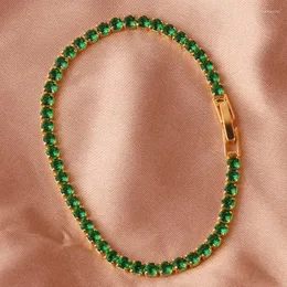 Bracelets de charme Emerald Geen Zircon Gold Color para meninas cheias de joias de moda Mulheres Acessórias de luxo Bracelet