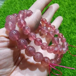 Strand Natural Strawberry Quartz Bracelet Women Healing Gemstone Jóias finas Bracelets de cristal rosa genuíno
