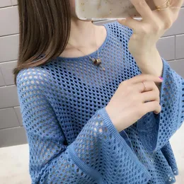 Maglioni femminili maglione cavo all'ingrosso plus size in due pezzi seta di ghiaccio autunno e estate blusa protettiva sottile foro a rete