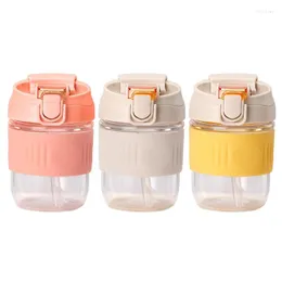 Wine Glasses P82E 350/550ml Glass Water Bottle With Straw Portable Drinking Leak-proo