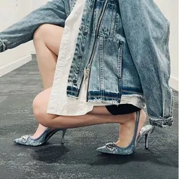 Dress Shoes 2023 European and American Niche Design Sense Women's High Heels Retro Denim Pointed Rear Empty Show 230823