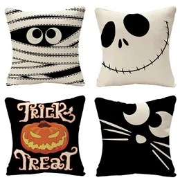 Travesseiro de linho de linho Halloween capa de almofada de outono 45x45cm Fazenda Cat Witch Witch Home Throw Pillow Covers para decoração de sofá de quarto de casa 230822