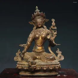 Figurine decorative 12 "Collezione del tempio tibetano vecchio bronzo cinabar loto verde tara piattaforma seduta di buddha ornamenti di culto sala