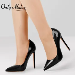 Dress Shoes Onlymaker Women Pumps Pointed Toe 12CM SlipOn Thin Heels Patent Leather Party Wedding Office Lady Big Size 230823