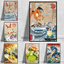 Japońskie anime peryferyjne elfowe dekoracje plakatu Charizard Blastoise Wall Art Canvas malowanie nowoczesnego pokoju dekorator obrazu