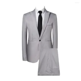 Ternos masculinos Men Calças Conjunto de trabalho de trabalho elegante lapela de lapela Slim Fit Solid Color Longa de manga longa para o trabalho