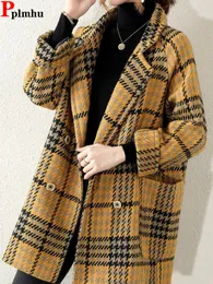 Damenwolle Mischung klassisch Plaid warme Wolle Mischung Chaqueta Chic Herbst Winter Kleidung Wollmantel Jacke Büro mit mittlerer Windbrecher Jaqueta 230823