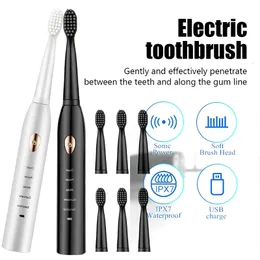 Zahnbürste Sonic wiederaufladbare elektrische Zahnbürstenwaschableer -Whitening -Timer für Männer und Frauen Erwachsener mit 4pcs Kopf weiche Haare IPX7 wasserdicht 230823