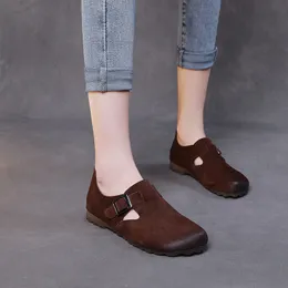 Dress Shoes Leather retro nostalgic Mary Jane shoes flat brown wild woods old movie clothing with women's man grandma cowhide 230823