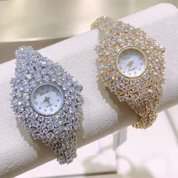 Urok bransoletki 016012 Luksusowe zegarki dla kobiet Elementy z cyrkonem Kryształowe bransoletka zegarek na przyjęcie weselne biżuteria mody wykonana z hurtowym 230822