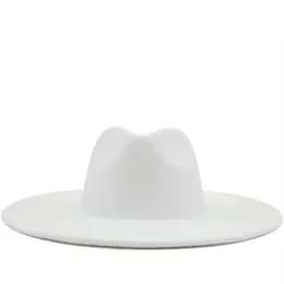 Chapéus de aba larga balde britânico estilo inverno lã sólida clássico fedoras boné masculino panamá jazz chapéu de jazz 95cm Big White Fedoras 230822