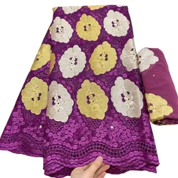 KY-5099 Swiss Voile Lace Fabric مع أحجار الراين الأحدث 5+2 ياردة حفلة للنساء 2023 عالية الجودة خياطة القطن القطن مناسبة للسيدات الملابس أفريقيا