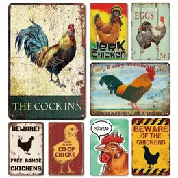 Vintage Chicken Metal Poster Warning Tin Signs Fresh Eggs Iron Plate Rooster Hen Retro Decorative Plaque Farm Home Garden Outdoor Wall Decor 30X20CM w01