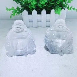Decorative Figurines 7.5CM Natural Clear Quartz Crystal Maitreya Buddha Stone Carved Figurine Crafts Lucky Chakra Healing Reiki 1PCS