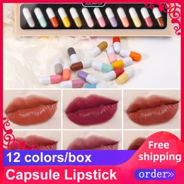 Läppstift 12pieces/Colors/Box Creative Beauty Beauty Makeup Mini Pocket Kawaii Work Lipstick For Girl Woman Gift Present 230823