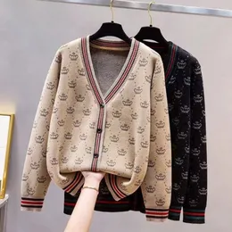 Swetery damskie płaszcz damski wiosenny jesień ubrania Koreańska moda na dzianina w szyku dekoltowym Chic Chicka luźna 230823