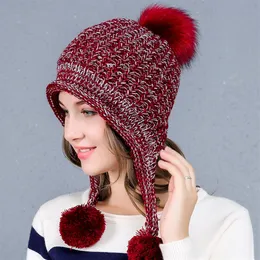 Zimowy kapelusz czapki dla kobiet wełniany mieszanki wełny miękkie ciepłe czapki z nausznik