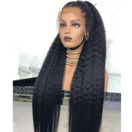 Brazylijskie perwersyjne proste 13x4 koronkowe przedni perukę bezskrowatą symulację Yaki Symulacja ludzkie włosy Preugowane tanie peruki zamknięte dla Afryki kobiety