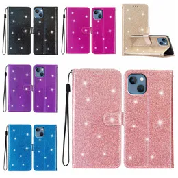 Bling Glitter Skórzane portfel dla iPhone'a 15 14 13 Pro Max 12 11 XR XS x 8 7 Plus luksusowy moda blaskowca gniazdo gniazda kieszonkowca kieszonkowa okładka Kopańca