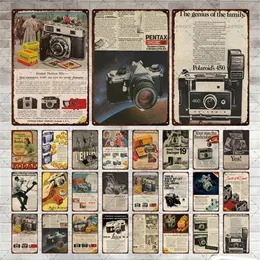 Retro Camera Metal Signs Camera Brand Metal Plate Store Tin Poster Vintage Shabby Style Wall Stickers Tin Plaque for Club Bar Home Decor 30X20CM w01