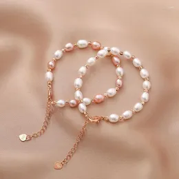 Braccialetti di fascino kpop perla d'acqua dolce naturale per donna eleganti perline di champagne barocce