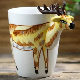 머그잔 200ml 손으로 그린 ​​동물 머그잔 3D 크리에이티브 엘크 세라믹 컵 개인 커피 만화 선물 친절