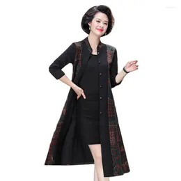 Women's Trench Coats Spring And Autumn Long-sleeved Coat Loose Mid-length Temperament Slim-fit Printed Cardigan Fashion V-neck Top