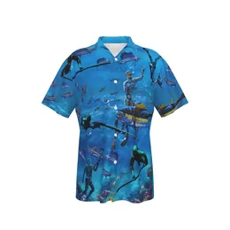 Мужские повседневные рубашки Мужчины застегивают Гавайи подводный мир крутой дайвер Botton Y2K с коротким рукавом 230823