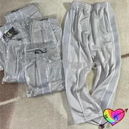 Men S TRACKSuits Grey White Needles Track Pants Men Women Classic Stripe 1 Embroidered Butterfly High Street Awge Trousers 230823