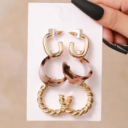 Hoop Earrings 3-piece Set Of Creative Simple Acrylic C-shaped Chain French Fashion Leopard Print Jewelry For Women