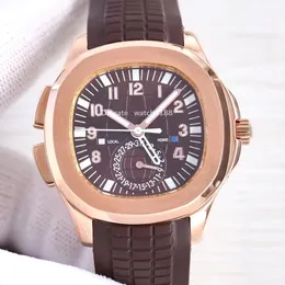 Zegarek męski sport gumowy pasek automatyczne zegarki mechaniczne ciemnobrązowe przezroczystą spustoszenie 42 mm Dual Time Display ze stali nierdzewnej zegarki ze stali nierdzewnej