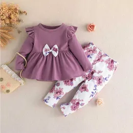 Set di abbigliamento Set di vestiti per neonato 6-36 mesi Camicetta a maniche lunghe e pantaloni lunghi floreali Completo per neonato Completo per bambina