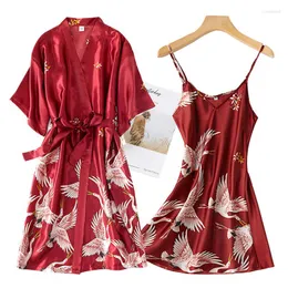 Rúsculo de roupas de sono feminino define mulheres sexy cetim gelo seda camisola de seda sem mangas vestido noturno kimono robe de banheira mano feminino pijama