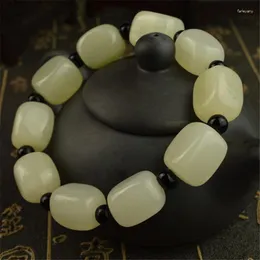 Strand Natural Jade Square Bead Bracelet Men Women Healing Gemstone Fine Jewelry Adjustable Woven White Jades Bracelets Stone Bangles