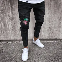 2020 Nya modemän jeans Slim Biker Zipper denim Jeans Skinny Frayed Casual Pants Ejressade Rip Byxor Male Drop 2357