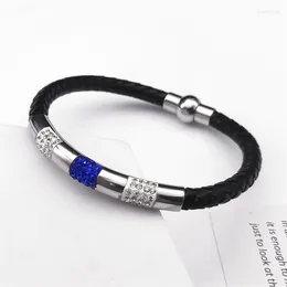 Bangle Trendy Rhinestone Pu Leather Woven Flätade armband Rostfritt stål Magnetiskt lås Arvband Pulseras smycken BS954301