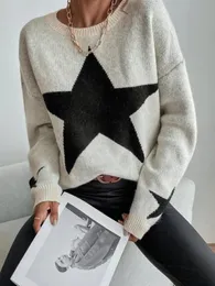 Kadın Sweaters Kadın Kız Sonbahar Kış Damlası Omuz Yıldızı Desen Kazak 230822