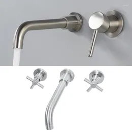 Bathroom Sink Faucets Stainless Steel Wall Mounted Basin Faucet Single Double One Two Handle Mixer Tap Cold Swivel Spout Bath