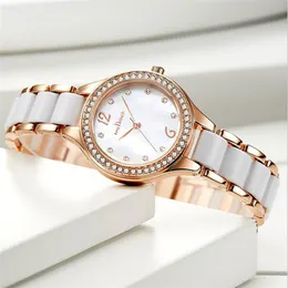 Najnowszy przylot ceramiczny ruch kwarcowy Women Watch Bransoletka Diamond Shiny Ladies Watches Life Waterproof 7 mm Cienka Dila Zegardwatch253z