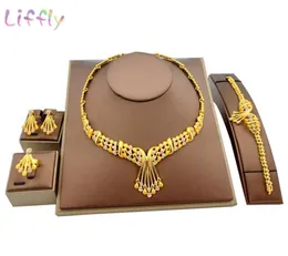 Liffly African Dubai Gold Bridal Jewel For Women Bracelet Earrings 인도 웨딩 파티 Crystal Ring Jewelry Sets 2009238135314355