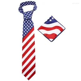 활 넥타이 Dazcos Mens American Flag Necktie Bowtie Square Stars Stripes 미국 독립 기념일 액세서리를위한 애국 넥타이